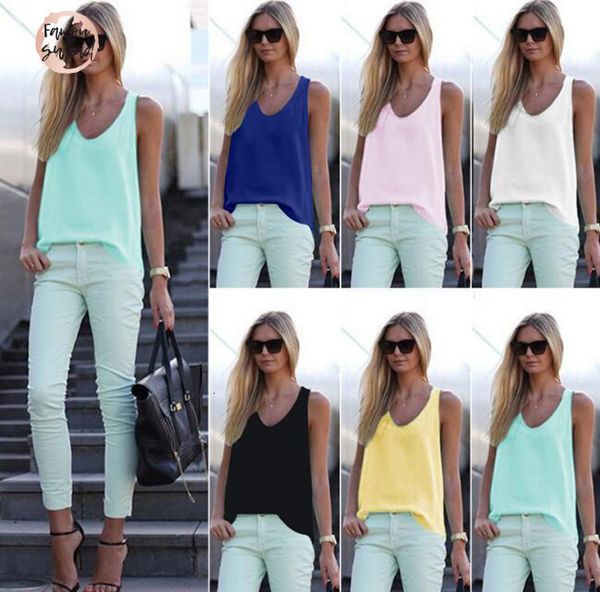 

популярная новой блуза summer casual топы без рукавов шифона сыпучего жилета женщин tee shirt горячих продавать, White