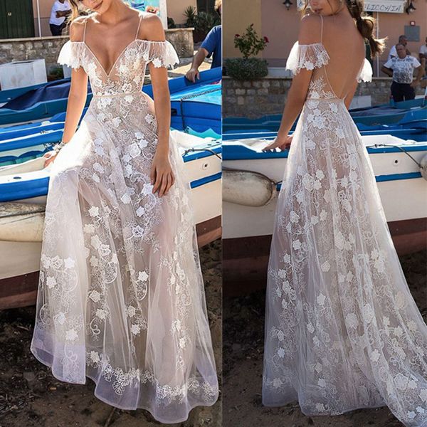 

white lace maxi dress elegant hollow long dress v neck backless floor-length off shoulder summer vestido party club, Black;gray