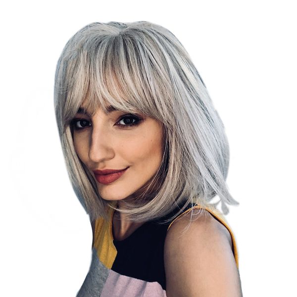 

12'' short straight bob synthetic wigs for women cosplay costume w/ wig cap, Black