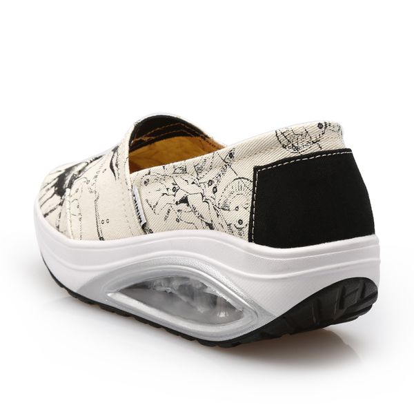 

slip on canvas cushion sports shoes height increasing slimming rocking wedge sneakers platform fitness shoes, Black;yellow