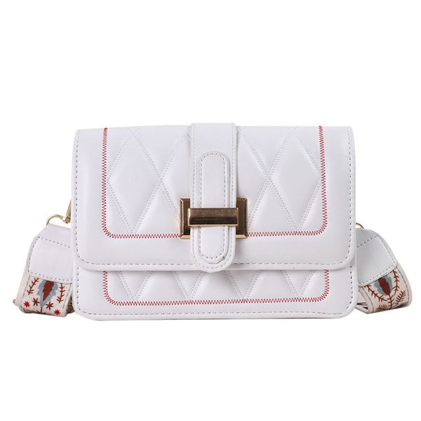 

small square bag girl 2019 new autumn simple wide shoulder belt oblique embroidered line rhomboid single shoulder bag