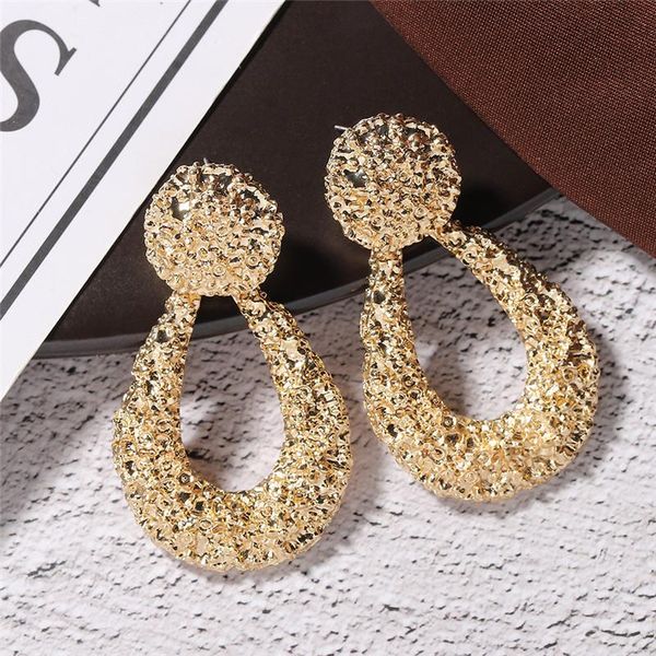 

trendy punk heavy gold metal dangle earrings vintage waterdrop geometric statement earrings for women fashion jewelry, Silver