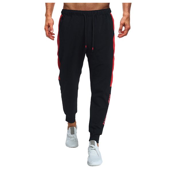 

2019 new fashion section pants casual men's sport letter print lashing belts loose sweatpants drawstring z814, Black
