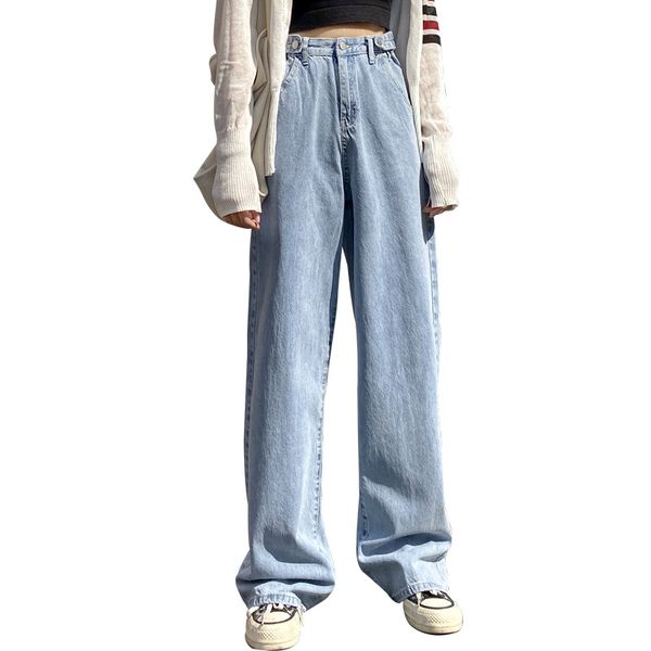 

wide leg jeans women's straigh loose spring high waist flared jeans woman denim blue streetwear vintage pants bell bottoms