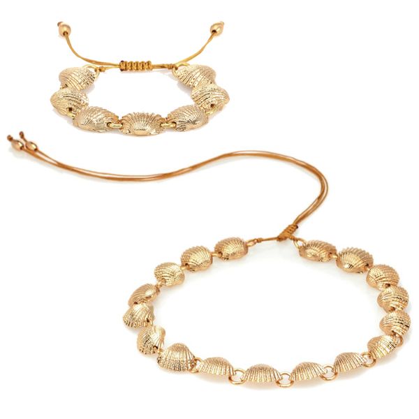 

2019 new arrival fashion bohemian handmade jewelry alloy seashell scallop choker and bracelet set gold color plated holiday gift, Silver