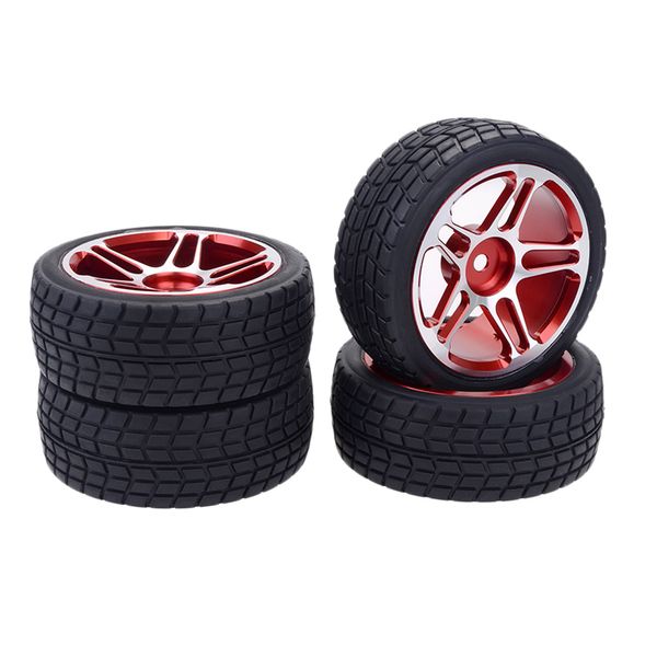 

4-pack od 2.63 inch / 67mm rubber rc car tires & wheel rims 12mm hex hub, red