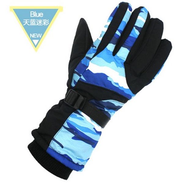 

men sky blue camouflage ski gloves male five finger riding mountaineering skiing gloves winter sports snowboarding