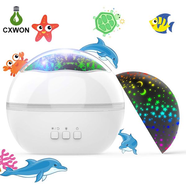 Proiettore di luce laser 8 colori Ocean Undersea Starry Sky Proiettore rotante a 360 gradi Luce notturna per bambini Decorazione camera da letto per bambini