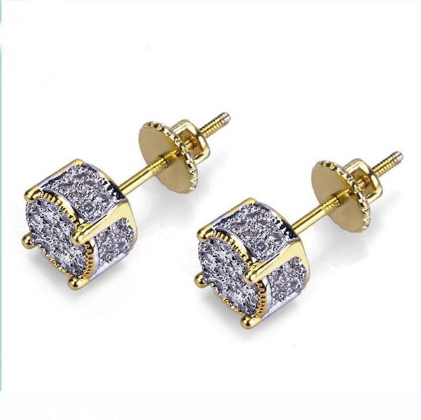 

designer earrings luxury jewelry fashion women mens earrings hip hop diamond stud earings iced out bling cz rock punk round wedding gift, Golden;silver