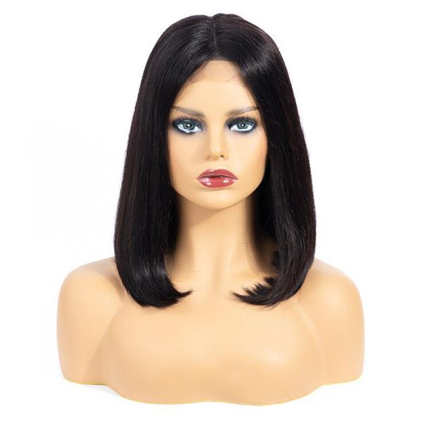 

100% hair straight hair hairline 8"-16" female short paragraph bob front lace wig 4 * 4 european african fashion hand-woven hair w, Black;brown