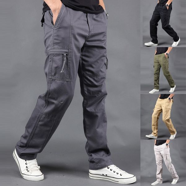 

casualmen's summer outdoor overalls straight sports pants with multi-pocket plus size youth vacation, Black