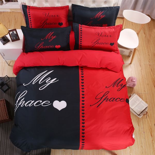 Bettwaschegarnituren Luxury Couple My Space Your Space Black Red