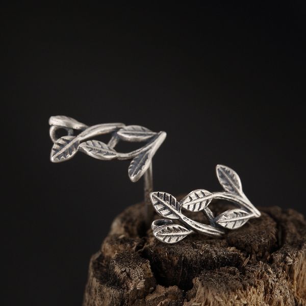 

silver matte color national wind restoring ancient ways do old leaf stems with fashion earrings wholesale high-grade joker, Golden;silver