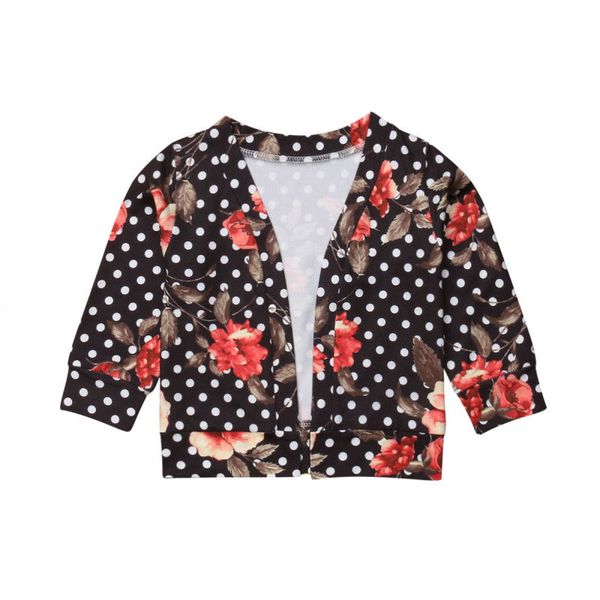 

2019 style toddler kid baby girl boho flower cardigan coat polka dot casual outwear black white color, Blue;gray
