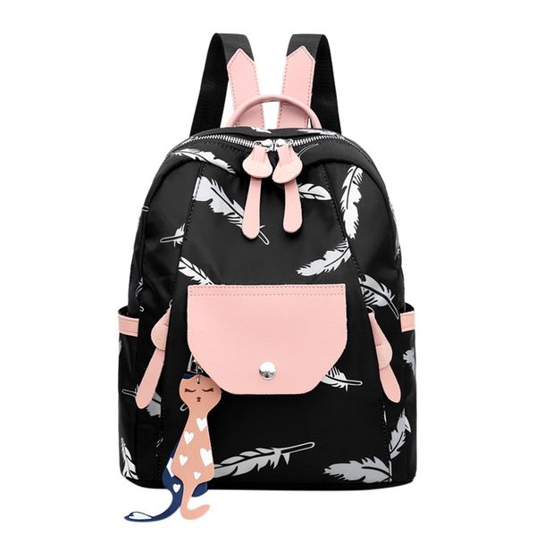 

fashion women backpack cat fringe ornaments leaves graffiti print school bag oxford zipper backbag ladies bags mochila feminina