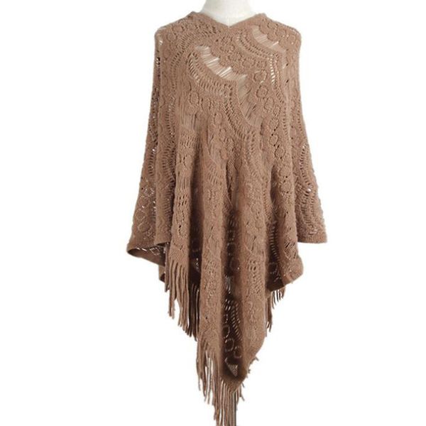 

fashion cloak poncho thin sweater women hook flower hollow sweater plus size pullovers sweaters tassel s267, Black