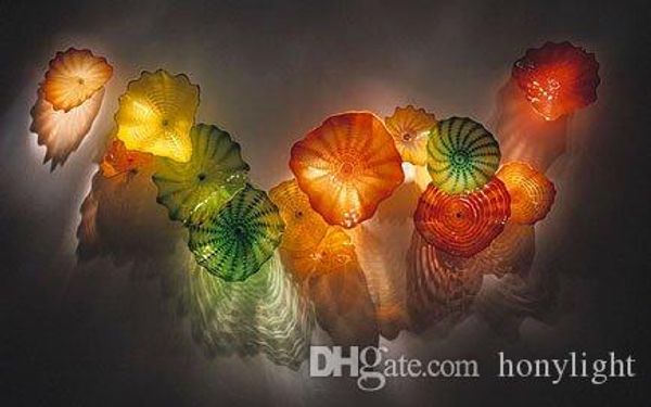 

popular home decorative glass hanging plates wall art 100% mouth blown borosilicate murano glass plates flower wall art