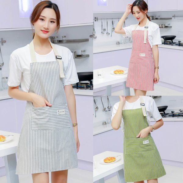

1pc apron stripe cleanning accessories sleeveless with pocket anti dirty cotton material kitchen cooking dress home decor