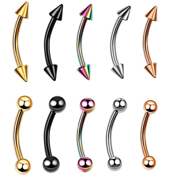 

16g colorful spike&ball curved eyebrow barbell piercing g23 titanium banana ear cartilage tragus piercing jewelry, Silver