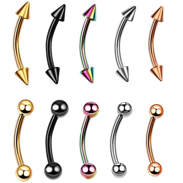 16g Renkli Spikeball Kavisli Kaş Halter Piercing G23 Titanyum Muz Kulak Kıkırdak Tragus Piercing Takı