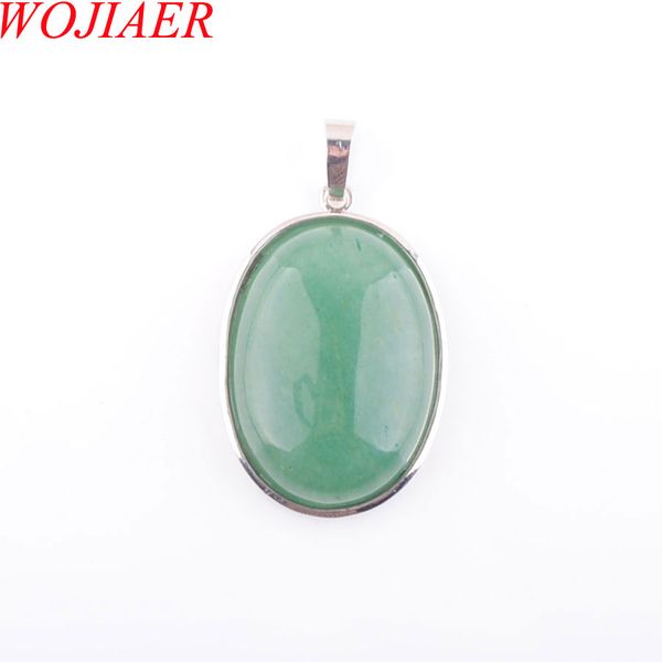 

wojiaer natural aventurine gem stone bead oval silver plated healing reiki chakra pendant necklace jewelry 1pcs dn3218