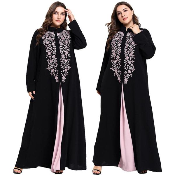 

ethnic clothing women embroidery abaya muslim long dress islamic kaftan dubai robe gown jilbab zipper front patchwork ramadan casual, Red