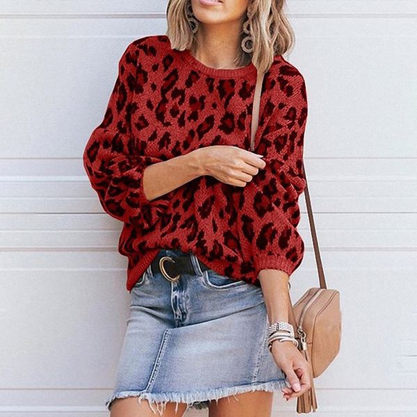 

sailing lu fashion leopard sweaters autumn casual loose pullovers o-neck knitted outwears red knitwear drop shipping wzm1489, White;black
