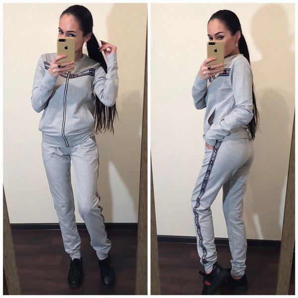 

2019 long sleeve leisure time motion suit 2 paper set woman, Gray