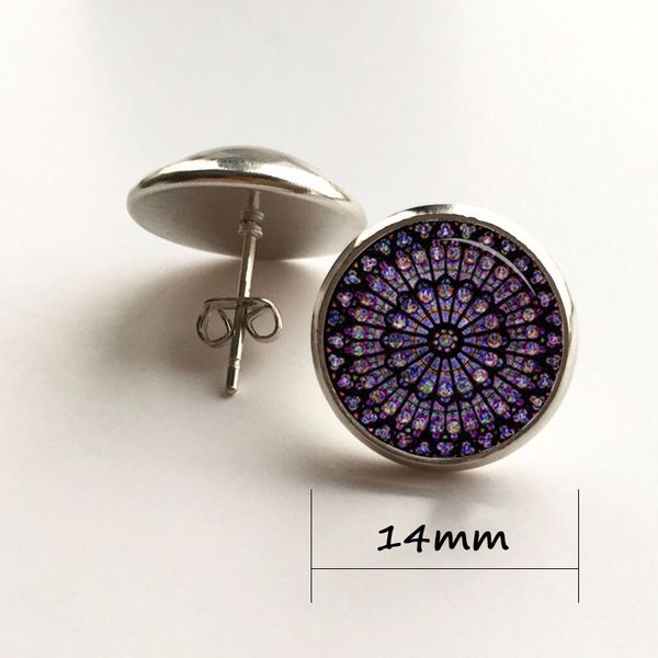 

stud rose window stained glass notre dame de paris cathedral earrings jewelry gift wholesale quanlity, Golden;silver