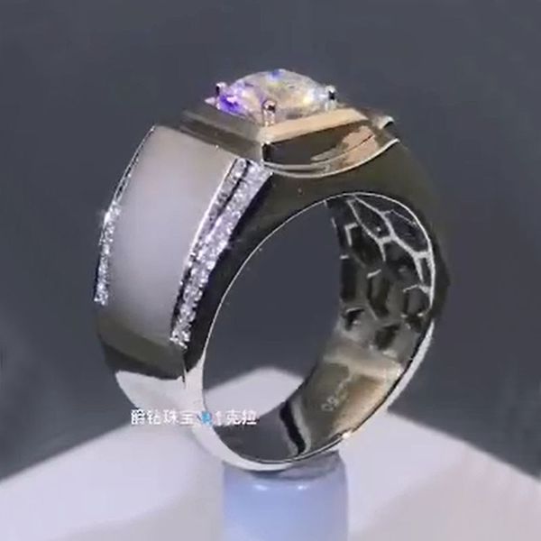 

new 1 18k white gold moissanite diamond ring round men classic wedding party engagement anniversary ring 1 ct, Golden;silver