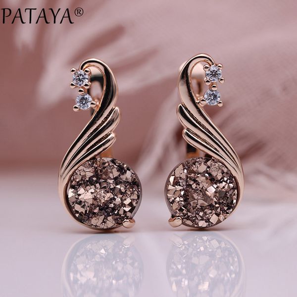 

pataya new 585 rose gold white natural zircon women fashion jewelry champagne crystal opal onyx earring wedding fine earrings, Silver