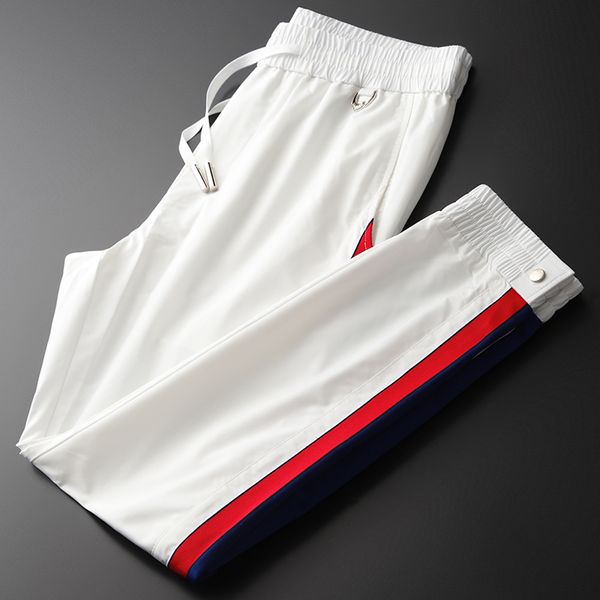 

minglu summer mens pants luxury contrast color elastic waist white men trousers plus size 4xl slim fit simple sport pants man, Black