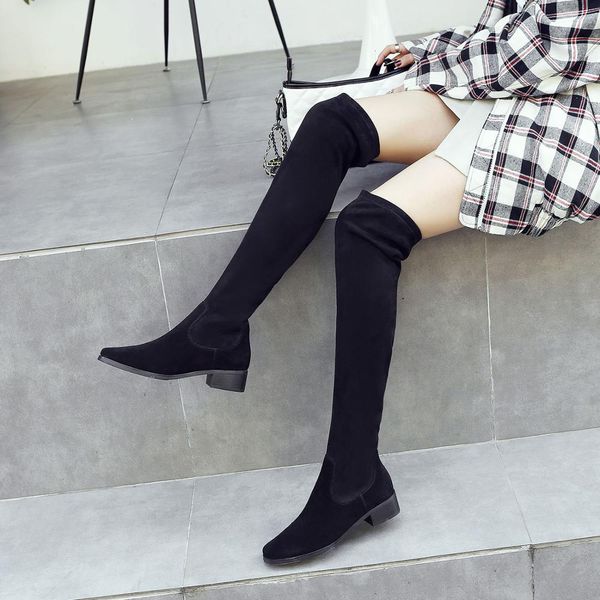 

over-the-knee boots 2019 women handcrafted basic round toe autumn/winter boots with square heels a162, Black