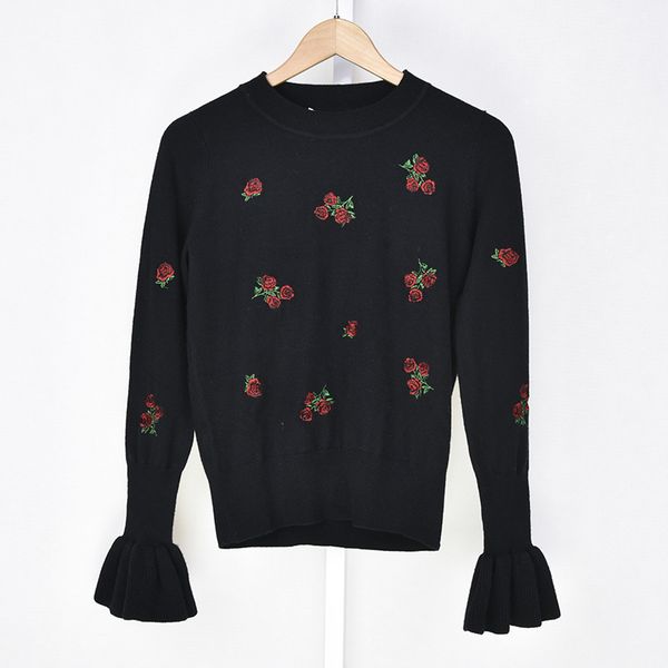

women sweater autumn and winter new rose embroidered sweater women, White;black