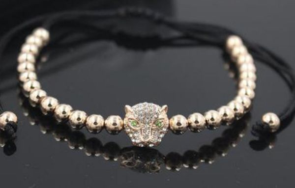 

cg4345 gold silver micro pave cz zircon cubic zirconia bracelet adjusted nature stone bead leopard punk charm bangles, Black