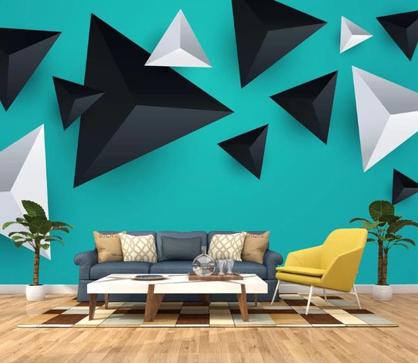 

custom wallpaper 3d fashion nordic minimalist 3d three-dimensional triangle tv sofa background bedroom wall murals wallpaper