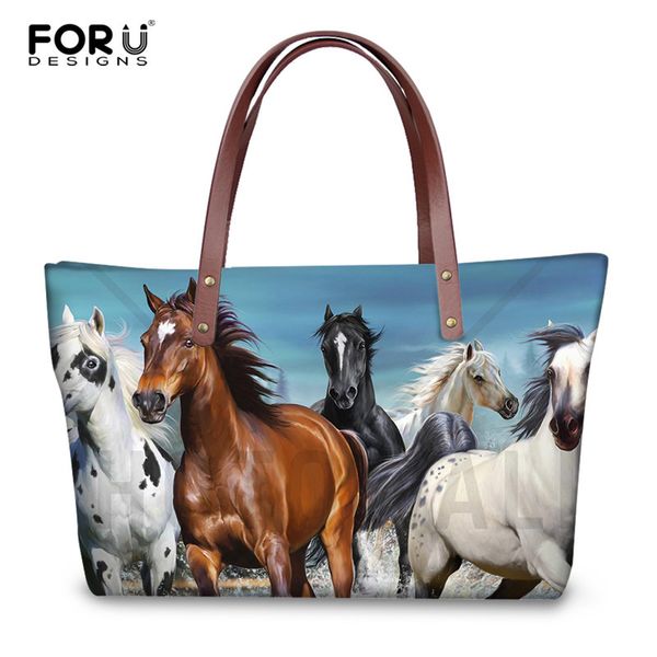 

forudesigns running horses print women handbags purse 3d animal travel tote bags for female brand shoulder bag bolsa feminina