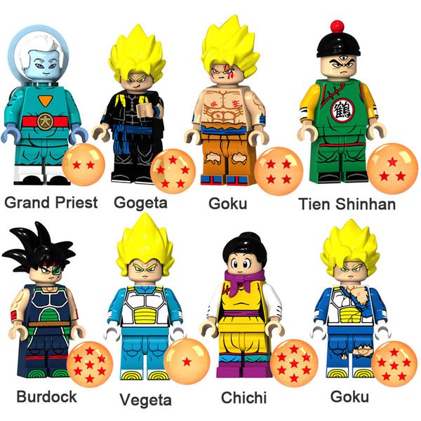

Dragon Ball Z Grand Priest Gogeta Goku Tien Shinhan Burdock Vegeta Chichi Mini Action Figure Toy Building Block Bricks
