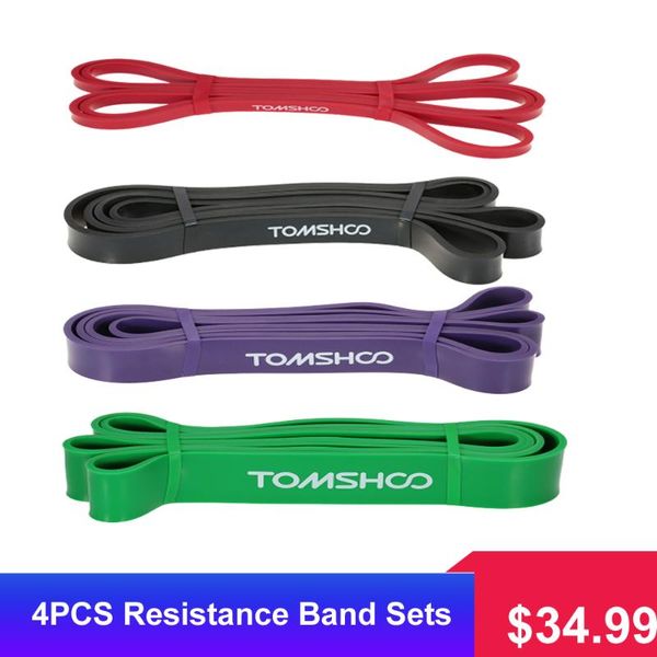 

tomshoo 4pcs workout loop band pull up assist band stretch resistance powerlifting bodybuilding yoga exercise fitness