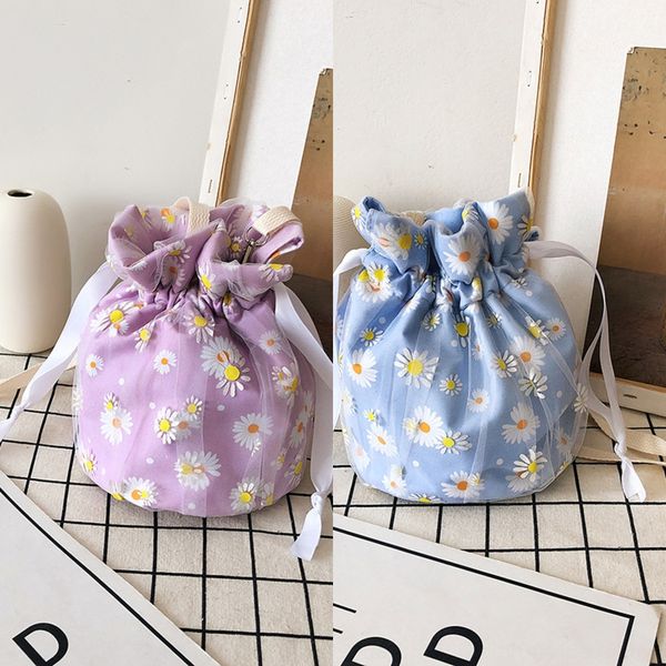 

draw canvas bucket small female 2020 summer lace canvas bag girl flower shoulder crossbody bag