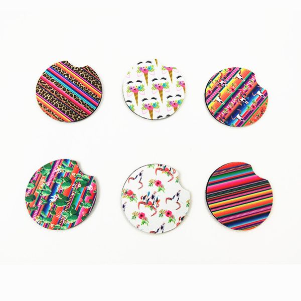 

neoprene drink coaster cactus unicorn flower printed coffee mug bottle mats soft round cup coaster for car home decoration multi colors