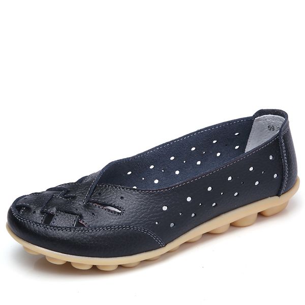 

genuine leather spring autumn woman loafers cut outs anti skid flats shoe solid women moccasins casual slip on flat shoes, Black