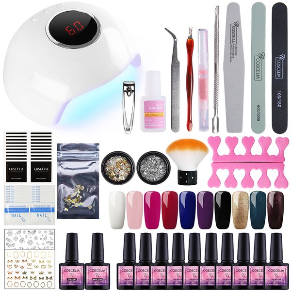

manicure set with 24w lamp gel nail polish set for manicure base coat nail art tools 10 colors gel varnish 8 ml