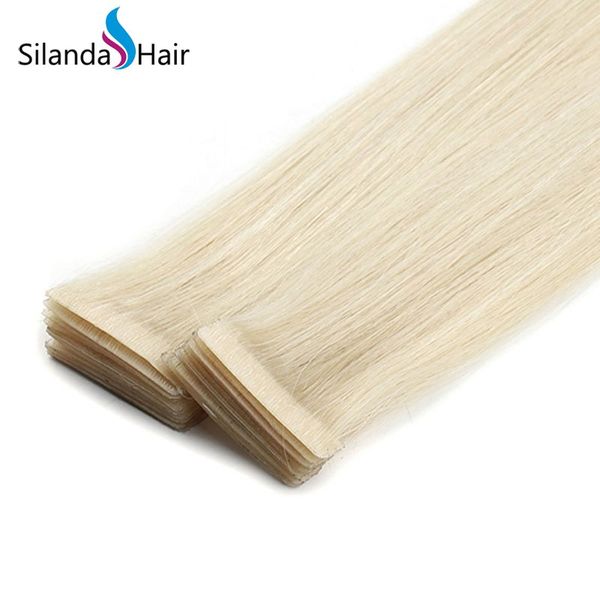 

Silanda Hair Blonde #613 Straight PU Skin Weft Hair Extension Remy клейкая лента для волос в расширениях 20 шт / у