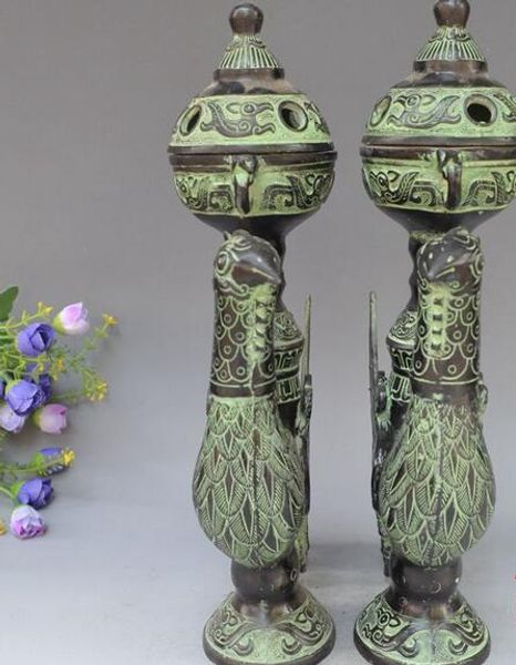 

antique collection fine copper crafts antique warring states period bronzes living room decoration double phoenix incense burner fume burner