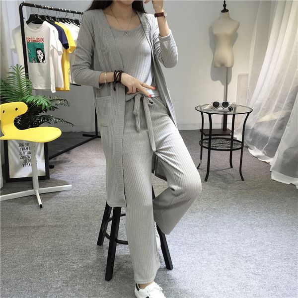

4xl plus big size women set clothing spring autumn winter 2017 three-piece suits long coat vest wide-legged pants female y0297, White;black