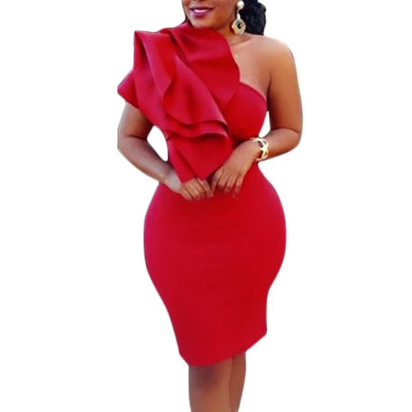 

3 Colors Summer Dress 2018 One Shoulder Ruffle Sleeveless Midi Dress Sexy Women Elegant Celebrity Party Vestido De Festa