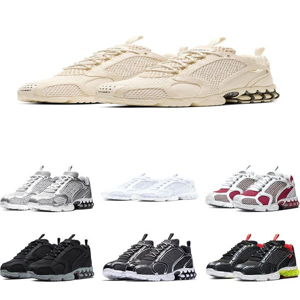 

stussy zoom spiridon caged men running shoes triple white black grey metallic silver lemon venom mens womens sneakers sports size 36-45, White;red