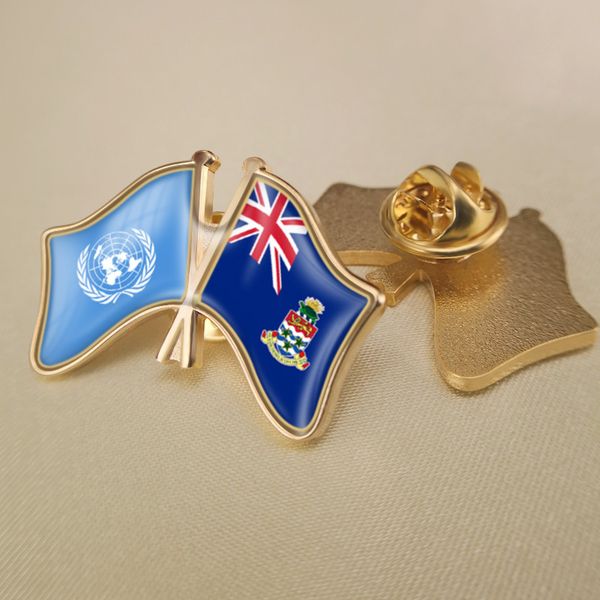 

united nations and cayman islands crossed double friendship flags lapel pins, Gray