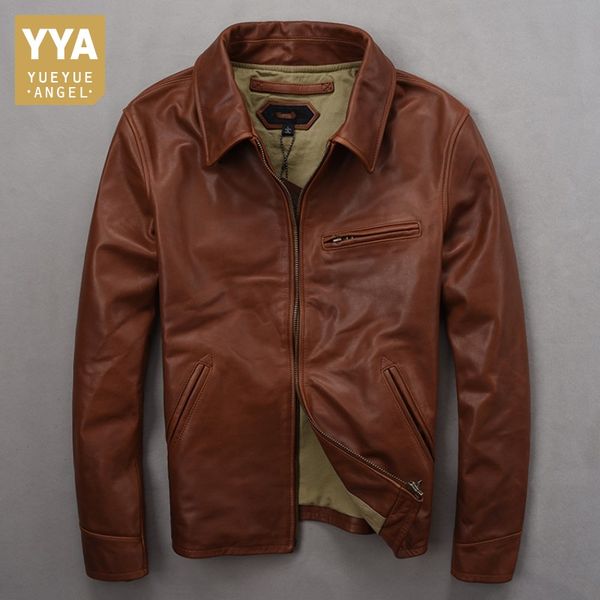 

2019 spring новые мужские короткие кожаные куртки из натуральной коровьей кожи, винтажные отложные воротники из натуральной куртки, пальто, Black